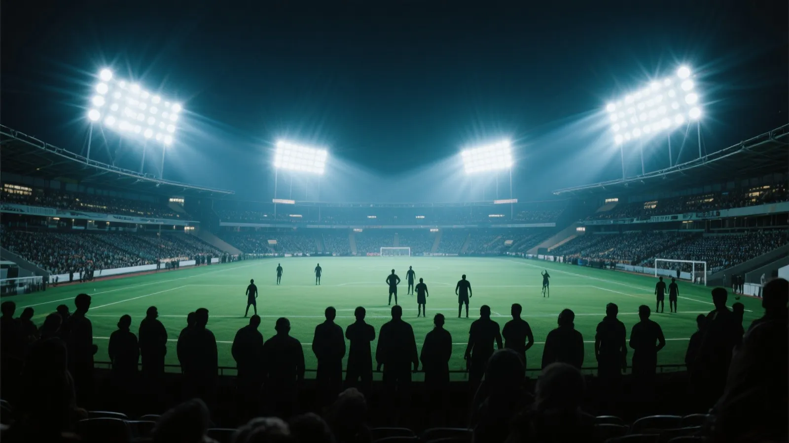 绿茵场与夜色灯光的体育氛围图